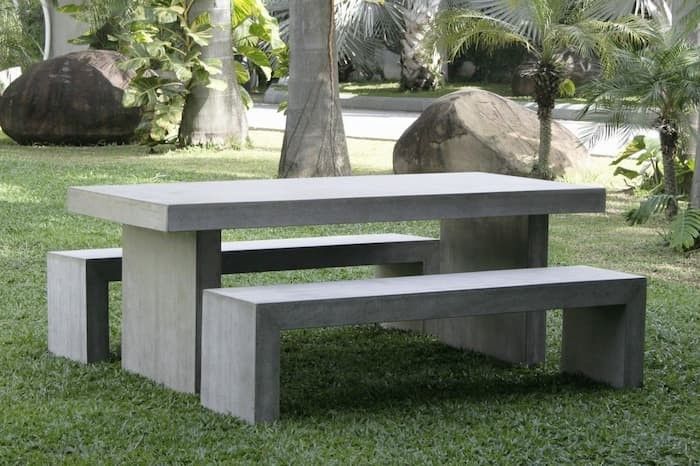 UCB Concrete Seats — concrete bench and table set on grass, durable outdoor seating for gardens and parks by Unique Concrete Builders Kenya