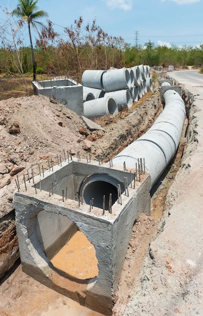 UCB 300mm Concrete Culvert — precast concrete culvert pipes being installed in a trench at a construction site by Unique Concrete Builders Kenya